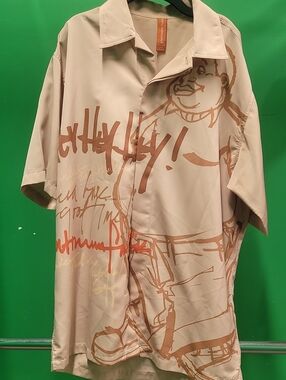 Platinum FUBU Tan Short-Sleeve Button Shirt SIZE L EUC